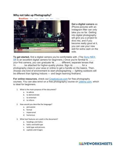 Photography L1 worksheet