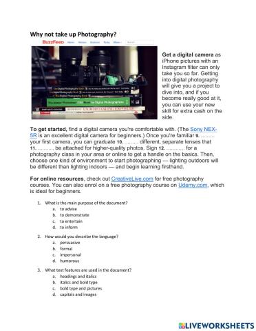 Photography L1 worksheet