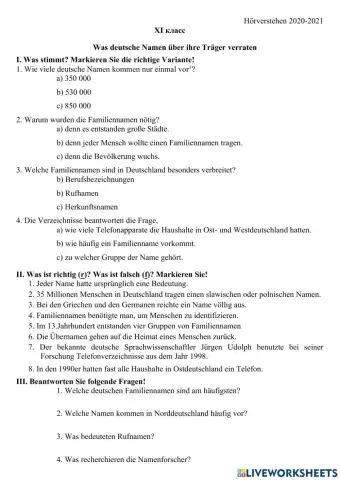 Deutscholympiade 11.Klasse Hörverstehen