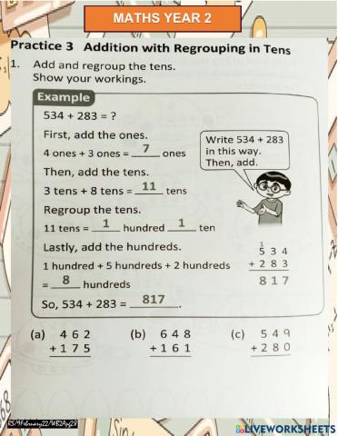 Addition with regrouping in tens