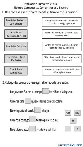 Evaluación Sumativa (Tiempo compuesto, Conjunciones y Lectura Comprensiva)