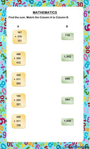 Addition of 3-digit (3 addends) with regrouping.