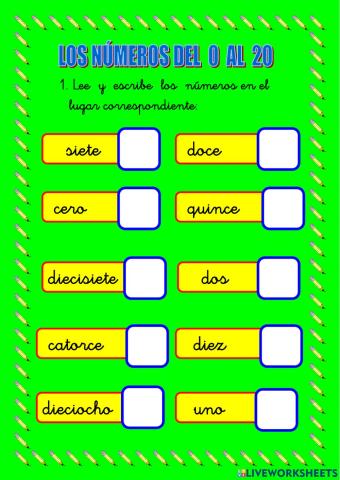 Los números del 0 al 20