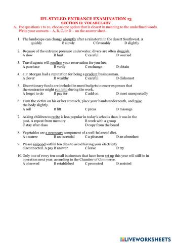 Ifl entrance examination 13