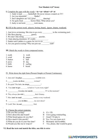Test Module 6 (6th form)