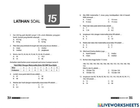 Latihan matematika bab 15 Statistika dan peluang
