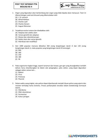 Post test intensif sbmptn biologi 4