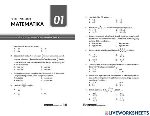 Evaluasi 1 Matematika Persiapan UN