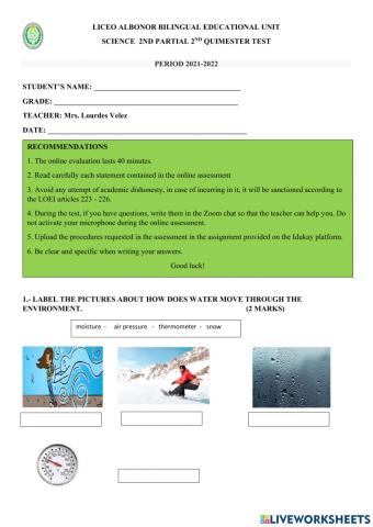 Water and Weather Summative Test
