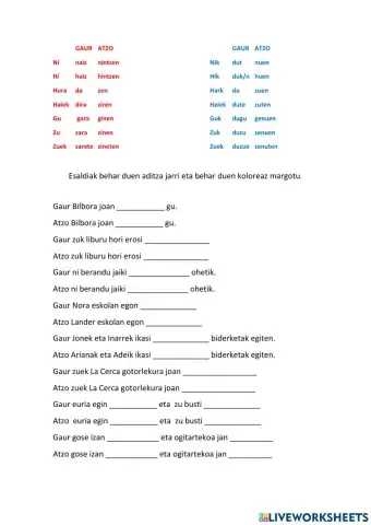 Aditz gorri-urdinak iraganean