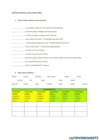 Küsimuste esitamine ja kohakäänded, 3. klass