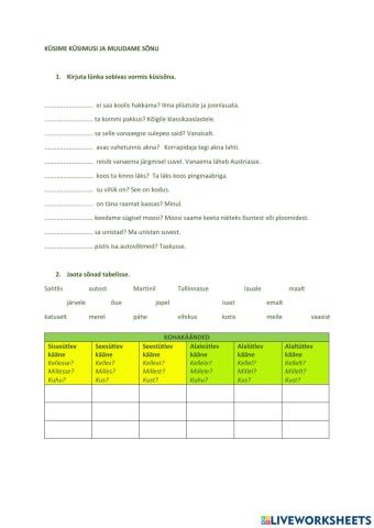 Küsimuste esitamine ja kohakäänded, 3. klass