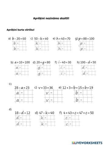 Aprēķini nezināmo skaitli!