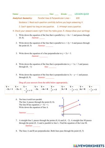 Analytical Geometry: Parallel lines & Perpendicular Lines G10