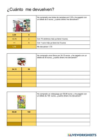 Problemas de restas en escalera con decimales