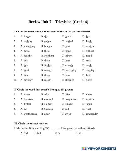 Review Unit 7 - Television