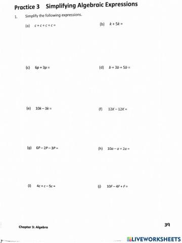 Simplifying algebraic expressions pt 1