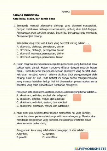 Kata baku, ejaan, tanda baca