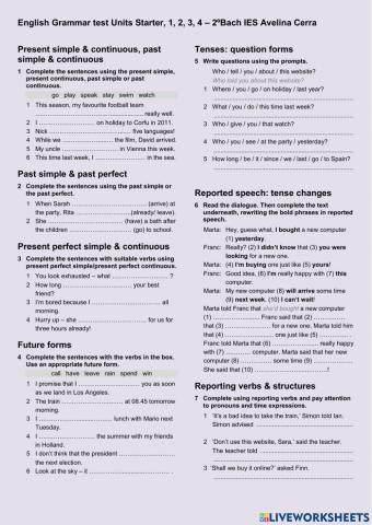 Grammar Test Units 1-4 2º Bachillerato