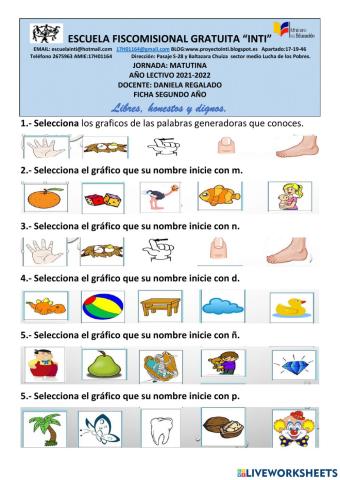 Sonido inicial palabras generadoras