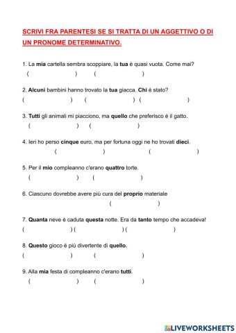 Aggettivi e pronomi determinativi