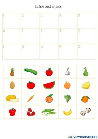 vegetables and fruits dictation listening