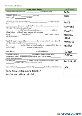 Eesti kohad kohakäänetes