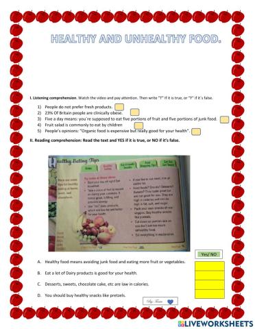 Helathy and unhelthy food