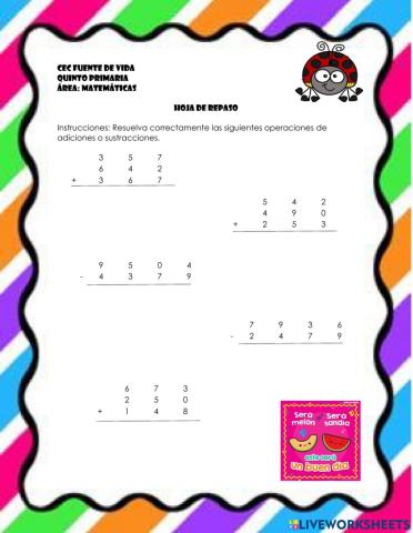 Adiciones y sustracciones