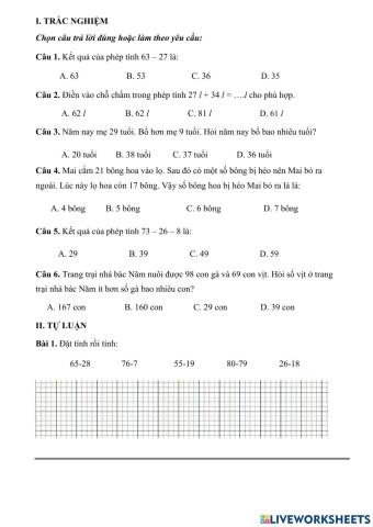 Ôn tập toán lớp 2