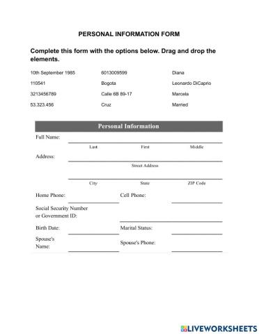 Personal information form