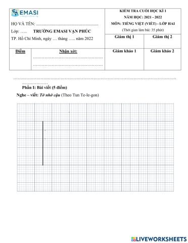 KIỂM TRA TIẾNG VIỆT (VIẾT) - HK1