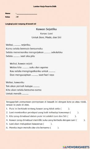 Melengkapi puisi dan memahami isinya