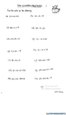 Order of operation (add and subtract ) yr4