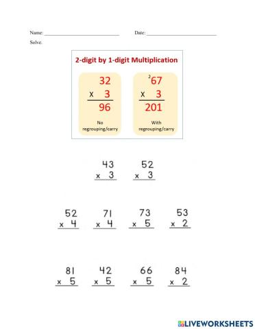 2-digit by 1-digit Multiplication