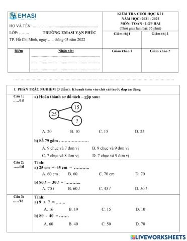 KIỂM TRA TOÁN HK1