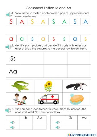 Consonant Letters Ss and Aa