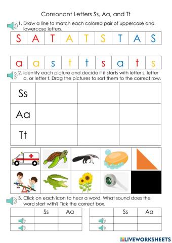 Consonant Letters Ss, Aa, and Tt