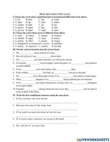 Practice test unit 11 (2.2)