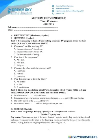 Midterm Test - Grade 6 (1)