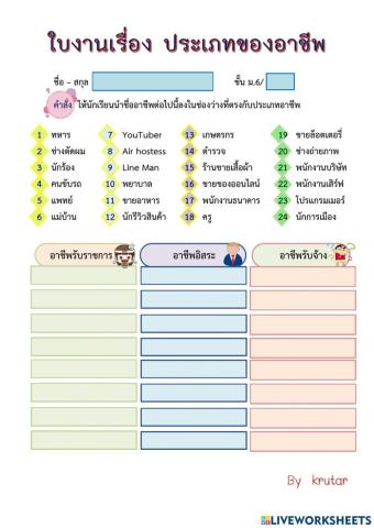 ประเภทของอาชีพ