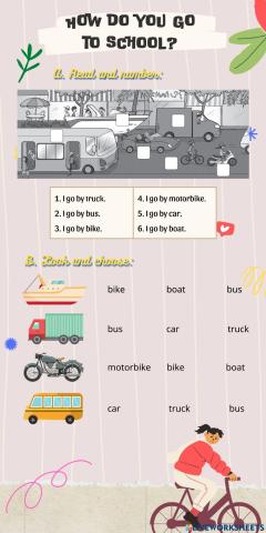 I go to school by bus.