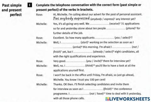 Present perfect-past simple work
