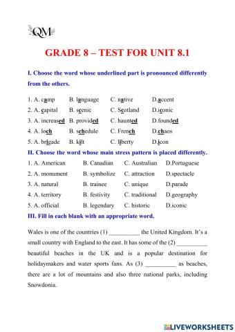 Test for unit 8.1