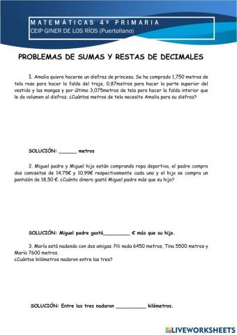 Problemas números decimales