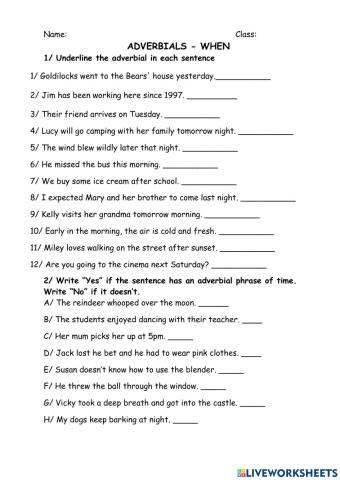 Adverbials of time year 3