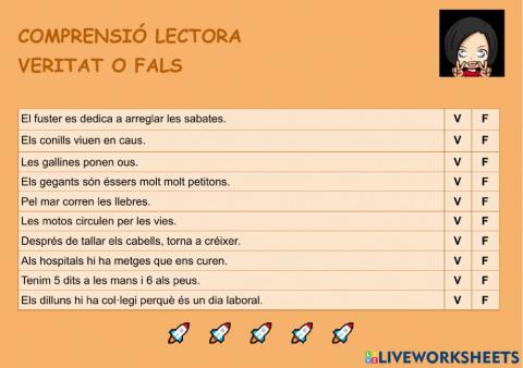 Comprensió lectora veritat o fals 01