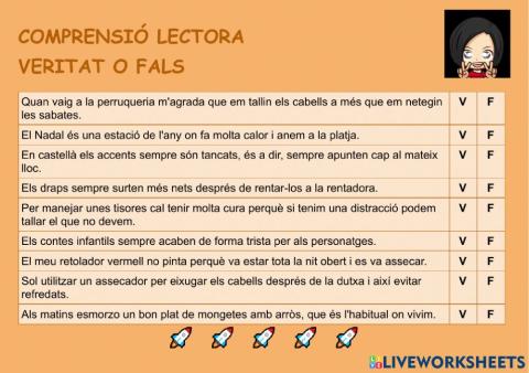 Comprensió lectora veritat o fals 03