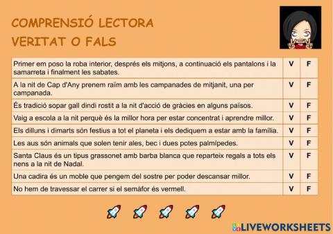 Comprensió lectora veritat o fals 04
