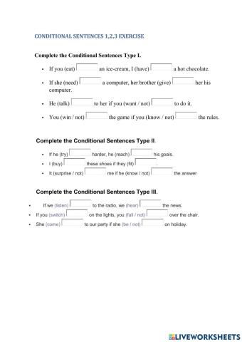 Conditional sentences 1,2,3